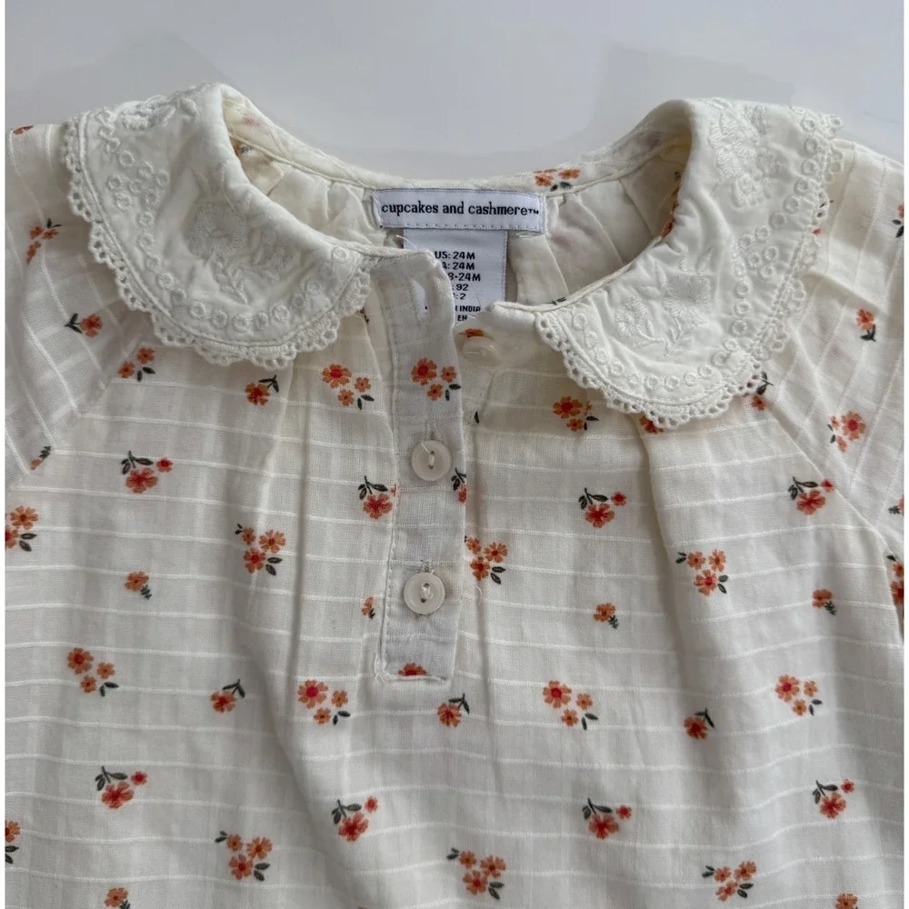Cupcakes and Cashmere Baby Girl Floral Dress Peter Pan Collar Cottagecore 24M‎
